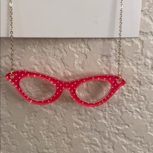 Cute little pink polkadotted glasses necklace